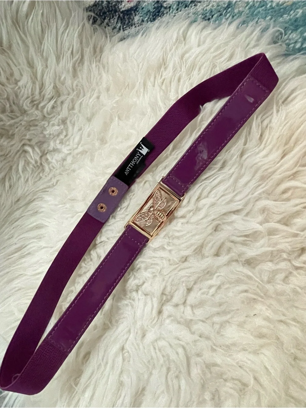 Antthony Originals Stretch Belt Gold Bee w/Rhinestone Purple OS